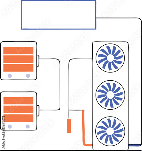 Diagram of a computer cooling system featuring fans and heat sinks