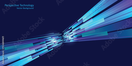 Abstract perspective futuristic technology geometric with light burst blue background