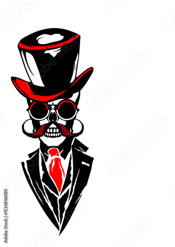 tete de mort hipster fantaisie moustache chapeau lunette ronde cravate