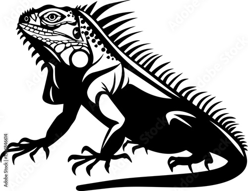 Iguana silhouette black and white vector illustration