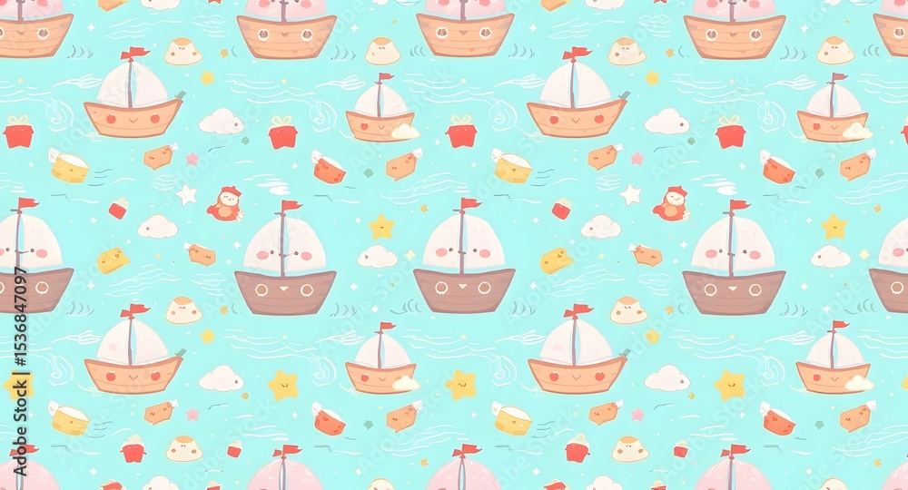 Fototapeta premium seamless pattern with birds and boat