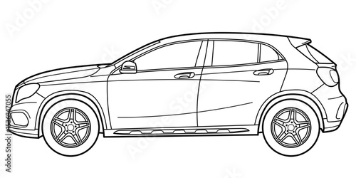 Classic compact suv car. Crossover car front view shot. Outline doodle vector illustration. Design for print, coloring book