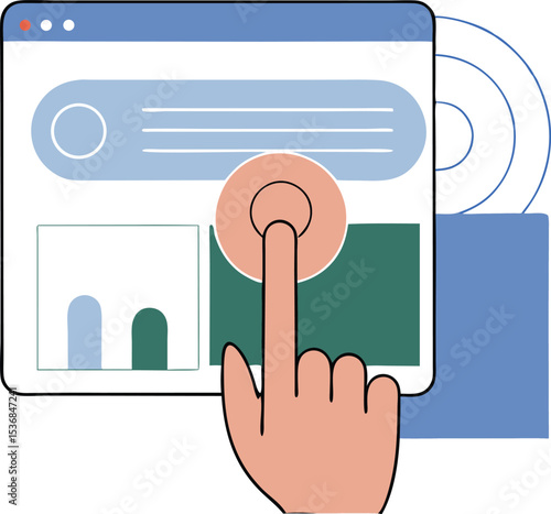 Finger touching website element graphic with touchscreen interface illustration