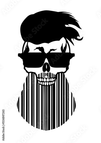 tete de mort hipster code barre barbu barbe