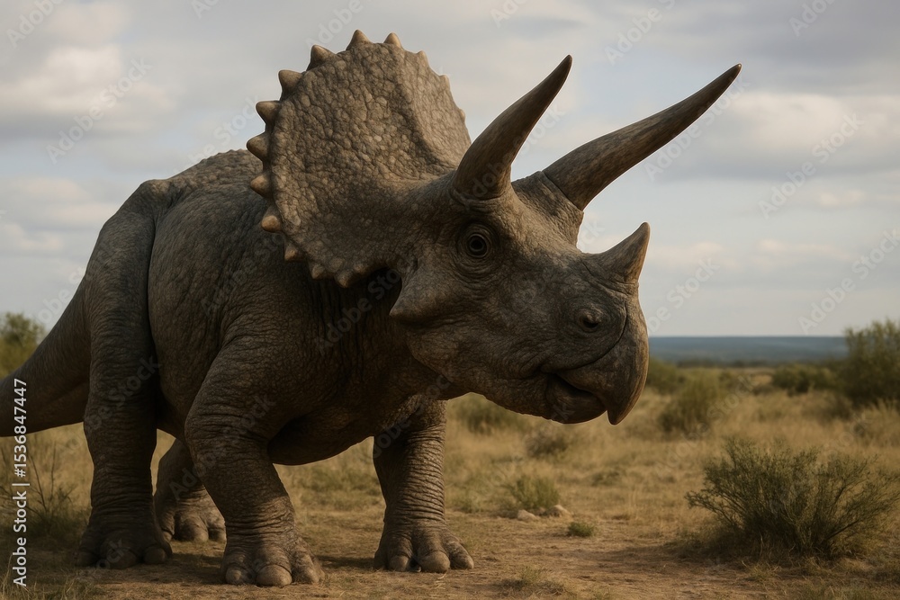 Obraz premium Majestic triceratops in natural habitat.
