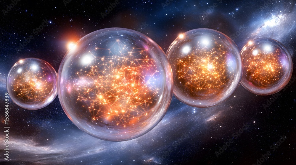 Obraz premium Cosmic Network Spheres Glowing Nebula Space