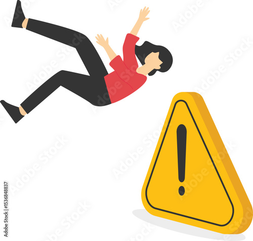 Career mistakes or setbacks, crises and risks in business investments or operations, businessmen falling at warning signs stock illustration

