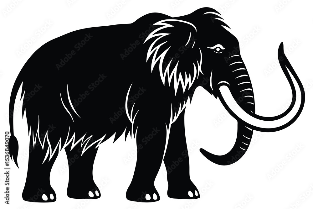 Fototapeta premium Mammoth Silhouette Vector illustration, ancient elephant simple icon flat design.
