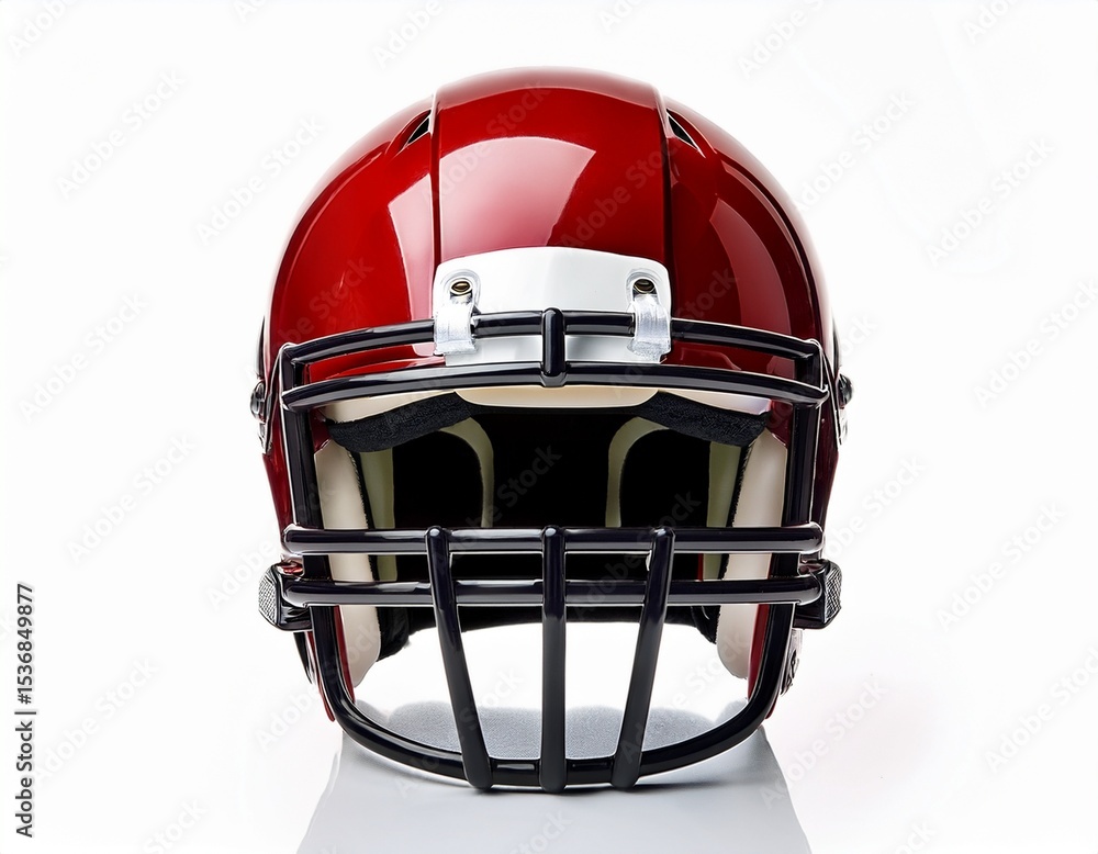 Fototapeta premium glossy red american football helmet with black facemask isolated on a clean white background for sports and safety themes