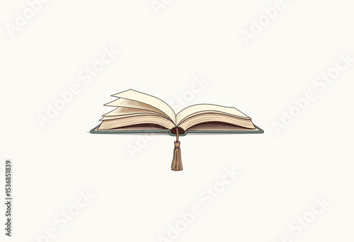 A charming illustration of an open classic hardcover book with a decorative tassel bookmark, representing the joy of reading, literature, and lifelong learning.
