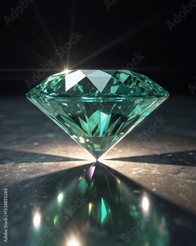 Brilliant Emerald Gemstone: A Close-Up View of a Sparkling Green Diamond on a Dark Surface AI generated
