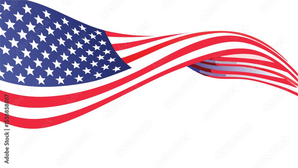 Obraz premium Waving american flag with stars and stripes in a patriotic display on a white background view