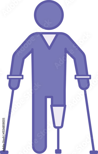 Colored Amputee Icon. Vector Illustration. Person Without Leg And On Crutches. Removal Of Limb By Surgery Or Trauma. Disability Concept