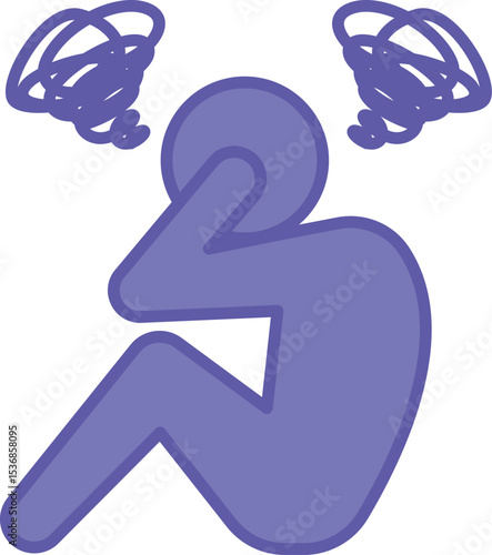 Colored Mental Illness Icon. Vector Illustration. Man Sitting Holding His Head With Hands. Depression, Mental Disorder, Panic Attacks, Schizophrenia. Disability Concept