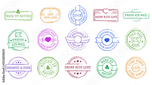 фотографія Textured Stamps, Labels with Text, Retro Postmarks