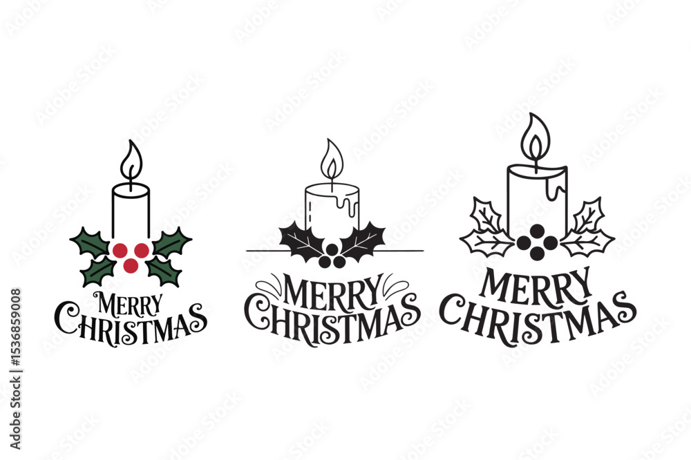 Fototapeta premium Merry Christmas Candle Clipart – Festive Holiday Silhouette Vector Design