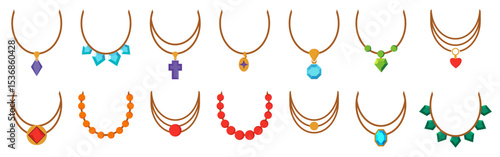 Set of fancy necklaces in a flat design