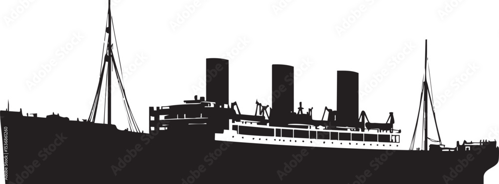Naklejka premium art deco cargo ship silhouette isolated white