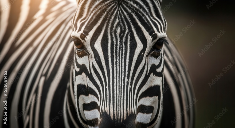 Fototapeta premium Zebra close-up showcasing striking black white stripes
