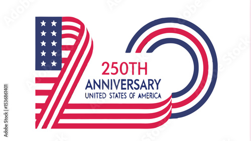 Illustration of the united states of america 250th anniversary with flag and patriotic colors