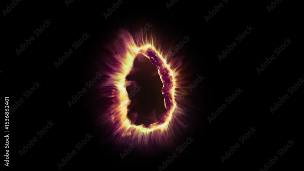 Vertical portal of golden and red fire energy pulses and swirls on black background before collapsing and reappearing. Loopable sci-fi or magic VFX Vertical portal of golden and red fire energy pulses and swirls on black background before collapsing and reappearing. Loopable sci-fi or magic VFX