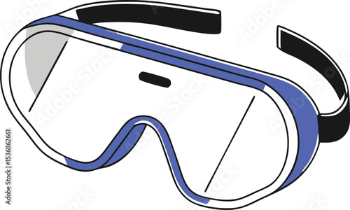 Modern stylized virtual reality goggles with blue and grey accents on transparency