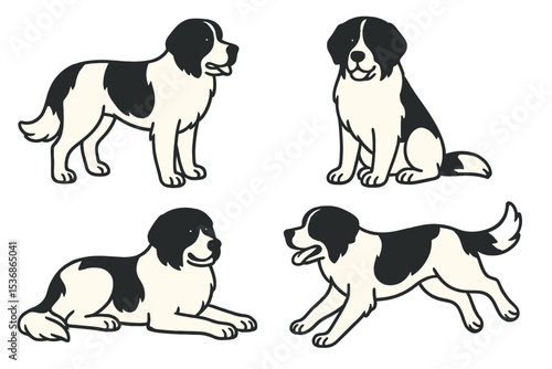 Landseer in various poses and expressions  on a transparent background
