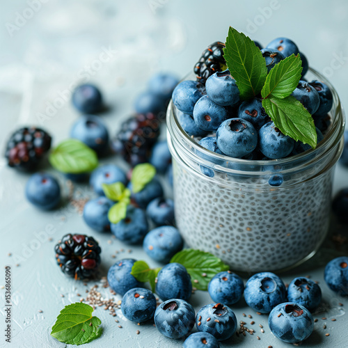 blueberries and mint