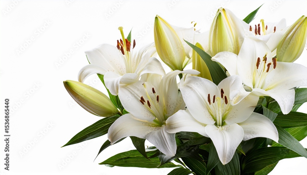 Obraz premium bouquet of white lilies isolated on white background. AI Generate