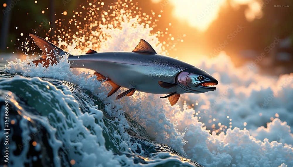 Obraz premium Salmon Leaping Upstream A Stunning Wildlife Photo