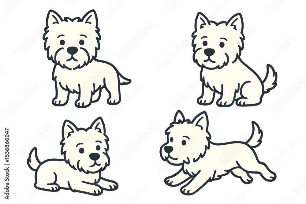 West Highland White Terrier in different poses on transparent background West Highland White Terrier in different poses on transparent background