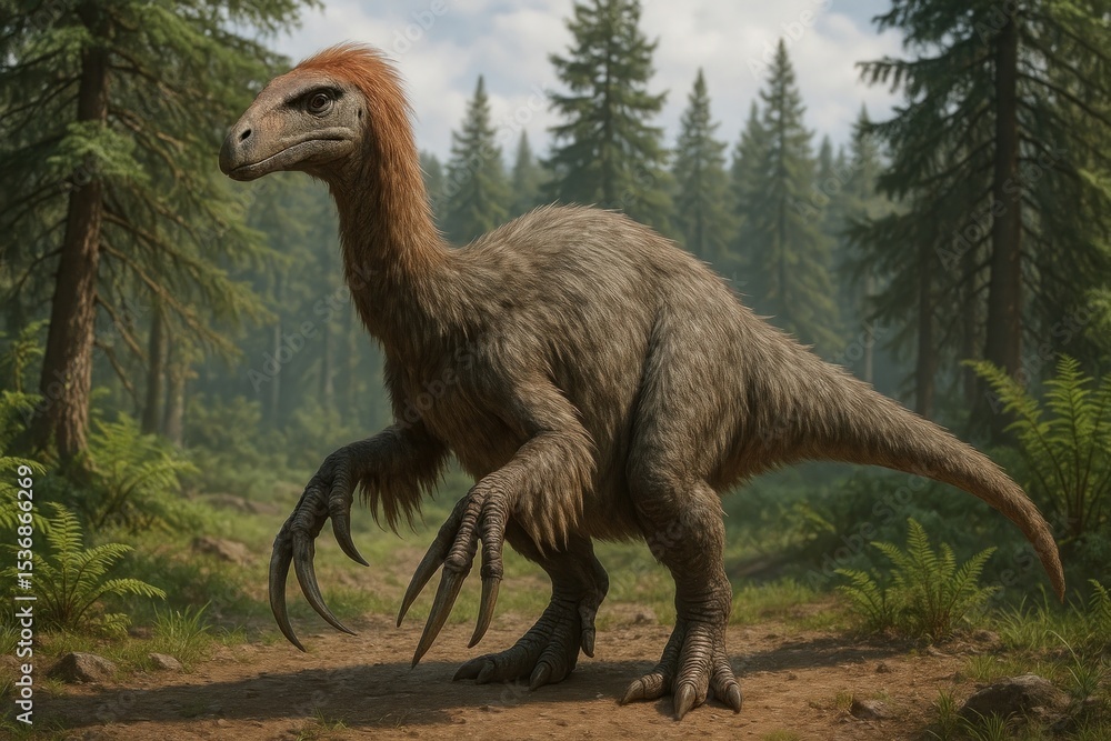 Fototapeta premium Feathered dinosaur in forest