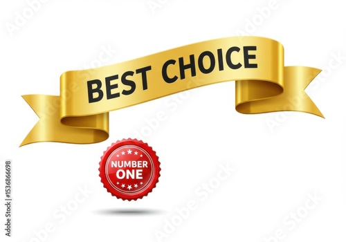 Best choice golden ribbon isolated on white background with number one