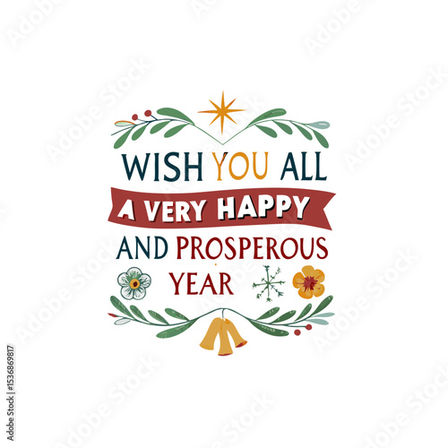 greetings poster, banner or card. “Wish you all a very happy and prosperous white background 