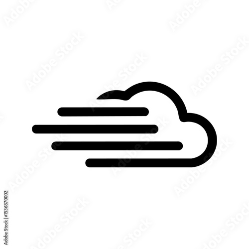 Minimalist windstorm or dust cloud icon with horizontal motion lines, ideal for weather apps or warning signs.

