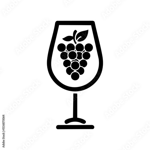 Vector logo of a wine glass filled with a grape cluster symbolizing winemaking.

