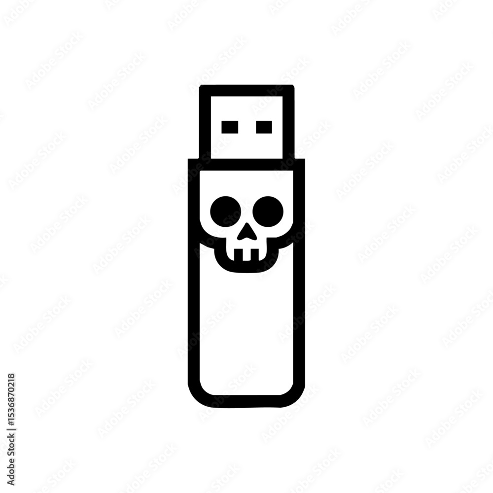 Obraz premium Vector logo of a USB stick featuring a skull face, symbolizing malware or data threats.