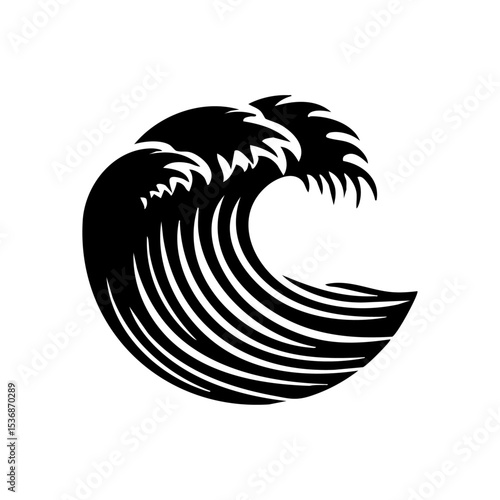 Ocean wave emblem representing sea power and natural forces.

