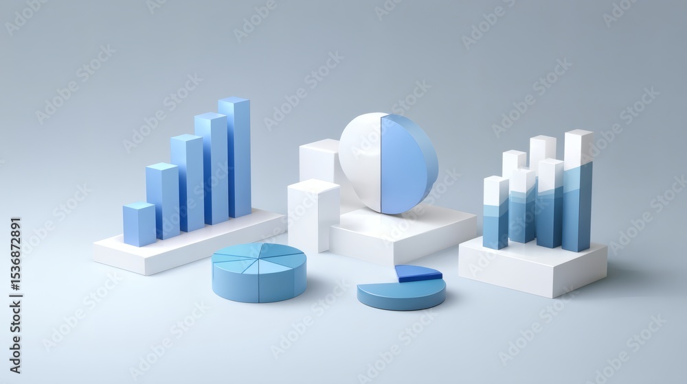 Fototapeta premium Modern 3D Data Visualization with Graphs and Charts in Blue Colors