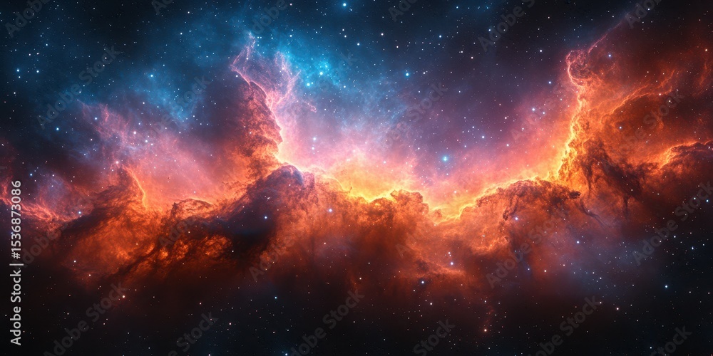 Fototapeta premium Colorful nebula in deep space showcasing vibrant clouds and stars in a breathtaking cosmic expanse