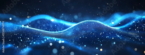 Abstract Blue Sound Wave Background: Dynamic Glowing Dots and Wavy Lines for Immersive Digital Experience, Ideal for Video Content, Website Headers and UI Design