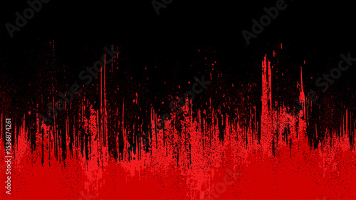 Red background with black stains dripping down along with red noise.