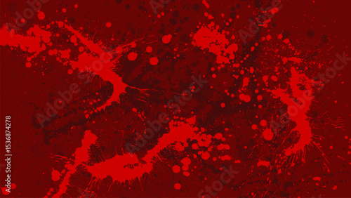 Red background with black stains and red splashes.