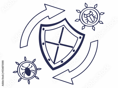 Minimalist Line Art Icon Of A Shield Bouncing Upward With Re Vector