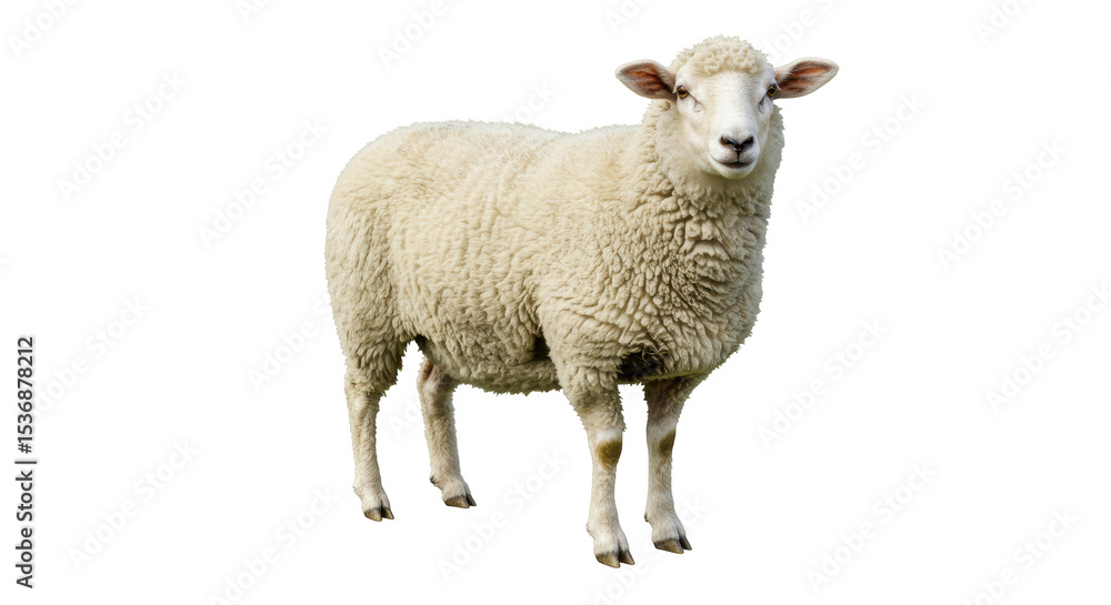 Isolated Sheep Standing Woolly Farm Animal Isolated Sheep Standing Woolly Farm Animal