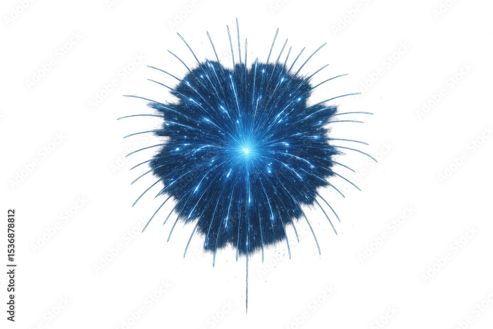Fototapeta premium Blue fireworks bursting against transparent backdrop, highlighting celebratory festive moment