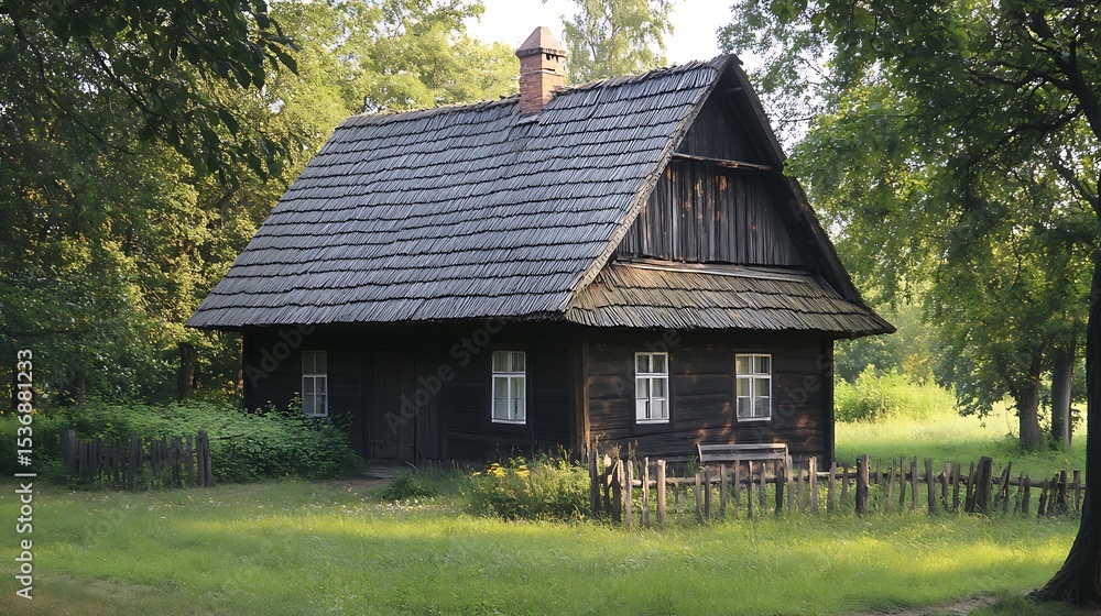 Obraz premium Old wooden house in the garden. Russia, Krasnodar region