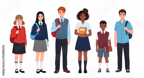 Diverse Group of Students in Uniforms Standing Together