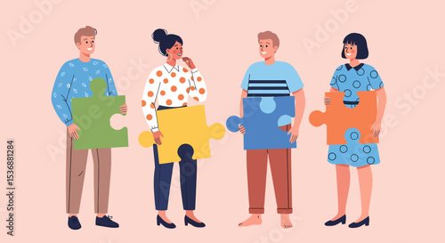 vector illustration of people bring puzzle. team  work office vector