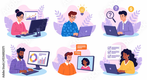 Diverse Team Working Remotely Digital Business Illustration